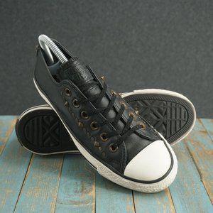 Converse Womens Star Studded Ox Sneakers Shoes Black Leather Lace Up Size 6.5